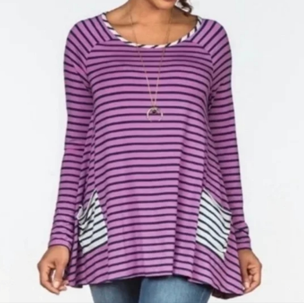 Matilda Jane Abstract Colorful Purple Medium Striped Tunic Top